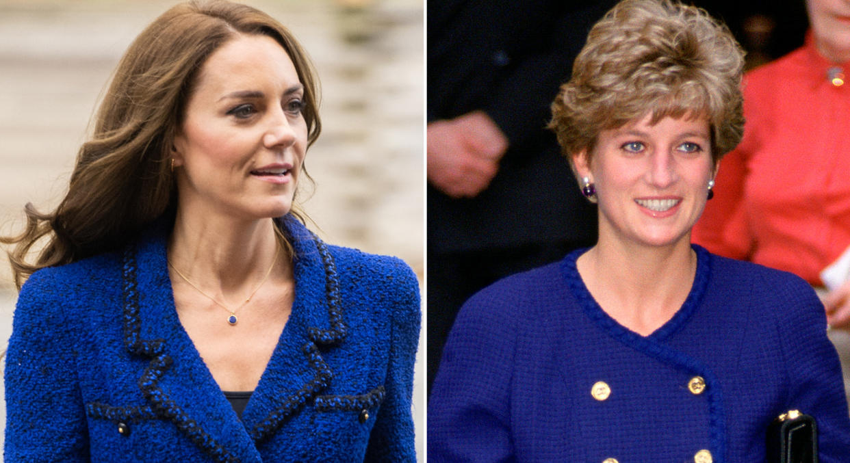 Kate channeled Princess Diana on Thursday in an almost-identical vintage Chanel blazer. (Getty Images)