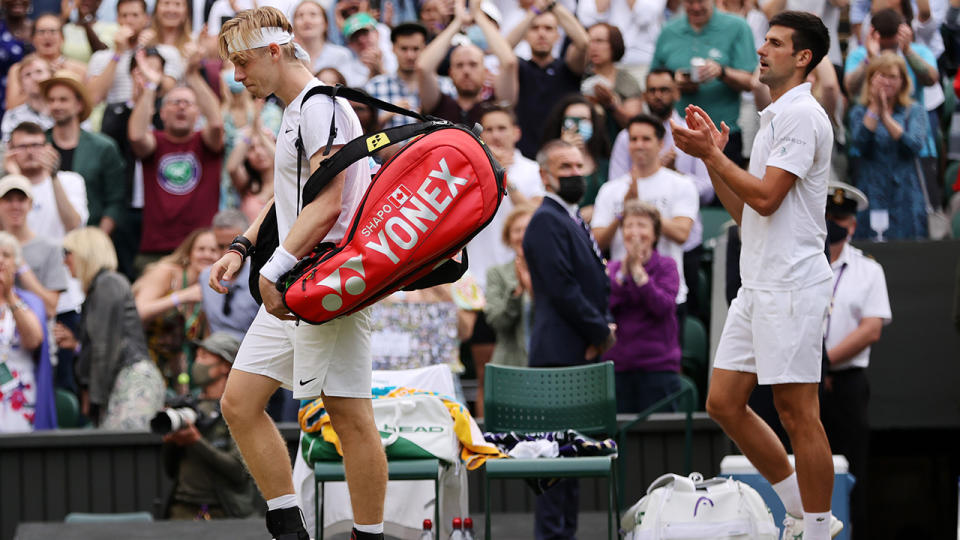 Novak Djokovic, pictured here applauding Denis Shapovalov following their match at Wimbledon.