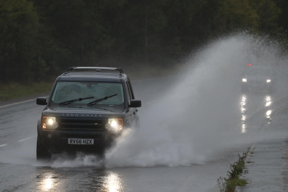 Heavy rain threatened to hamper transport routes, including here on the A20 in Folkestone, Kent. (PA)