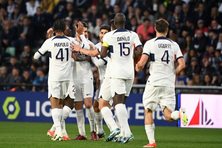 Paris Saint-Germain won 2-0 at <a class="link " href="https://sports.yahoo.com/soccer/teams/metz/" data-i13n="sec:content-canvas;subsec:anchor_text;elm:context_link" data-ylk="slk:Metz;sec:content-canvas;subsec:anchor_text;elm:context_link;itc:0">Metz</a> in their final game of the Ligue 1 season, but <a class="link " href="https://sports.yahoo.com/soccer/players/3893765/" data-i13n="sec:content-canvas;subsec:anchor_text;elm:context_link" data-ylk="slk:Kylian Mbappe;sec:content-canvas;subsec:anchor_text;elm:context_link;itc:0">Kylian Mbappe</a> played no part (Jean-Christophe VERHAEGEN)