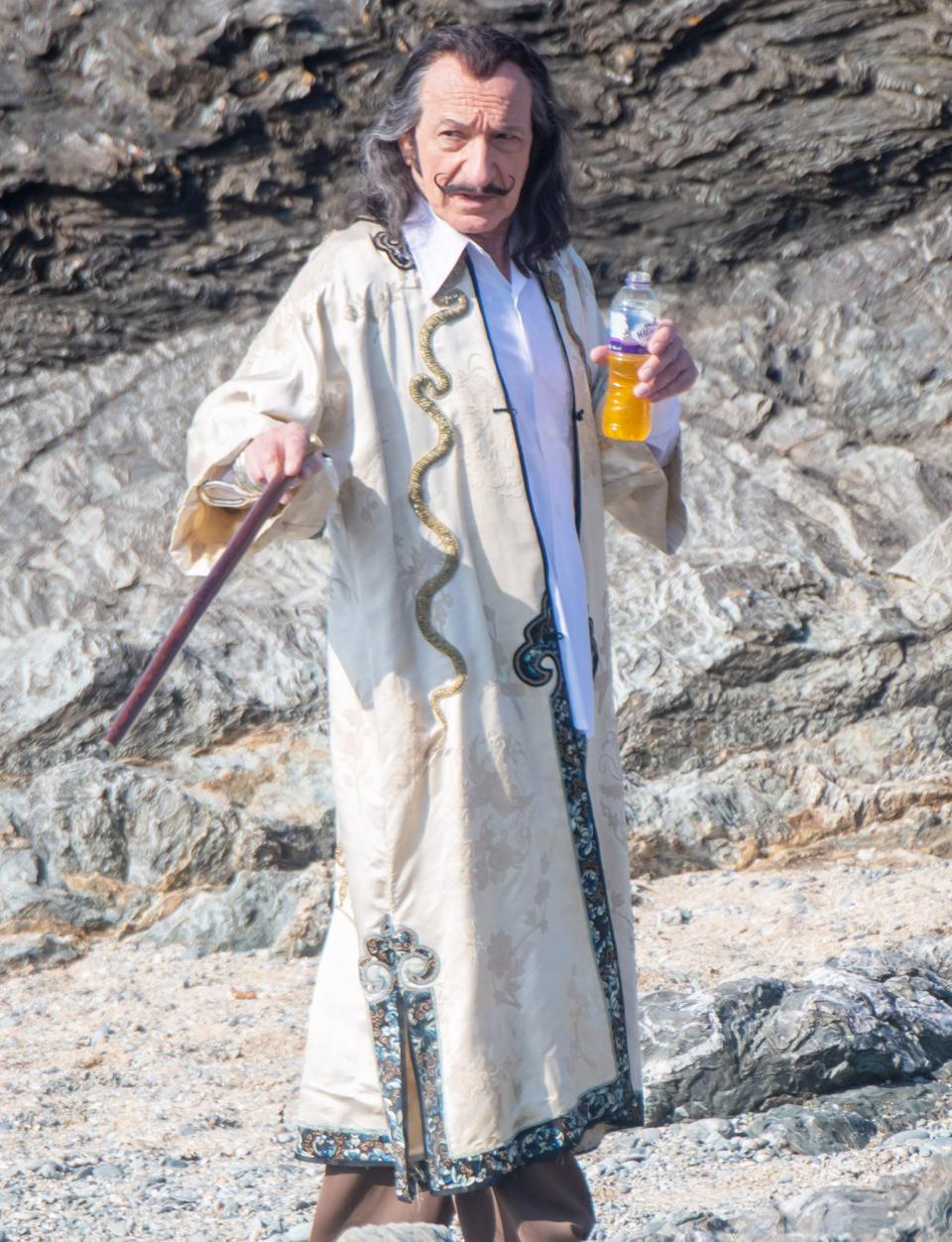 <p>Ben Kingsley is seen for the first time as Salvador Dali on the set of <em>Dali Land</em> on Friday in Anglesey, Wales.</p>