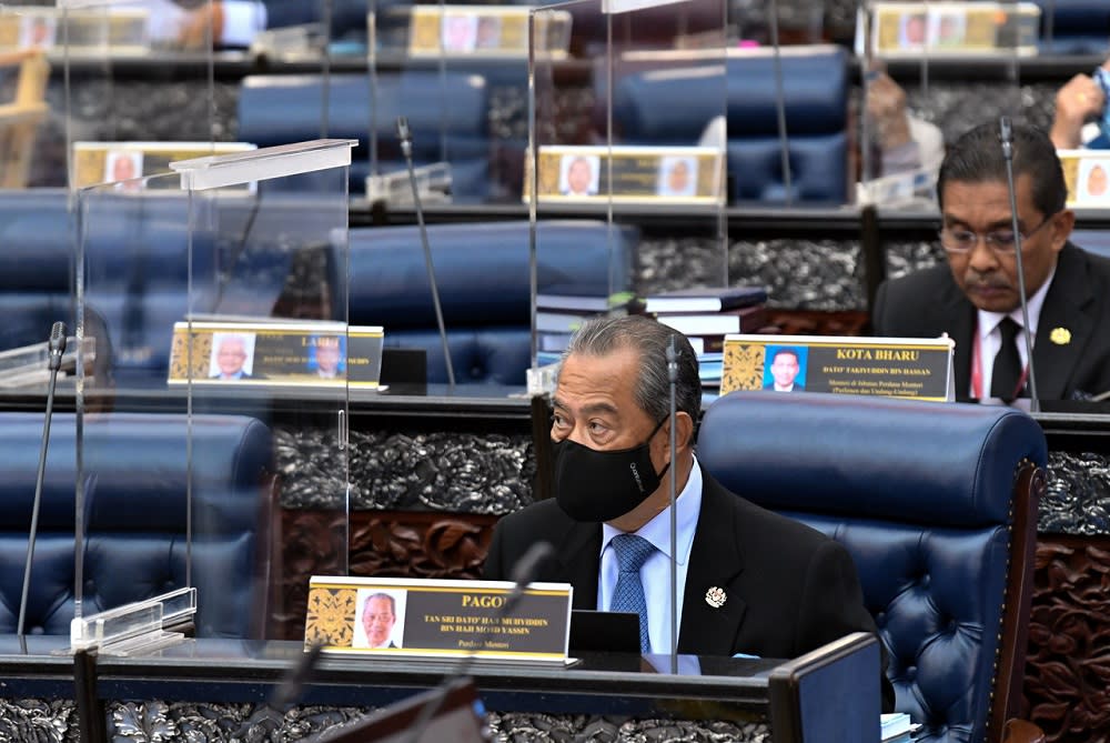 Prime Minister Tan Sri Muhyiddin Yassin during the winding-up debate on the Supply Bill 2021 in the Dewan Rakyat today, November 26, 2020. ― Bernama pic