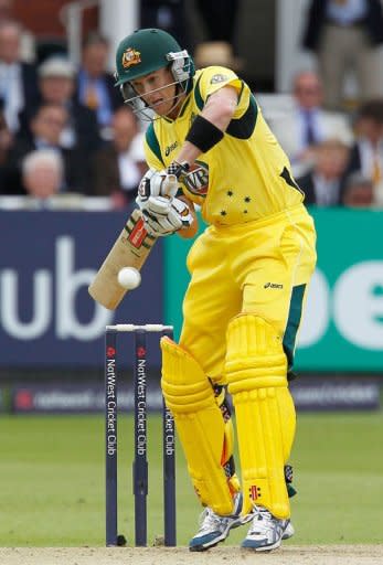 Australia's George Bailey plays a shot during the first One day International cricket match between England and Australia at Lord's cricket ground in London