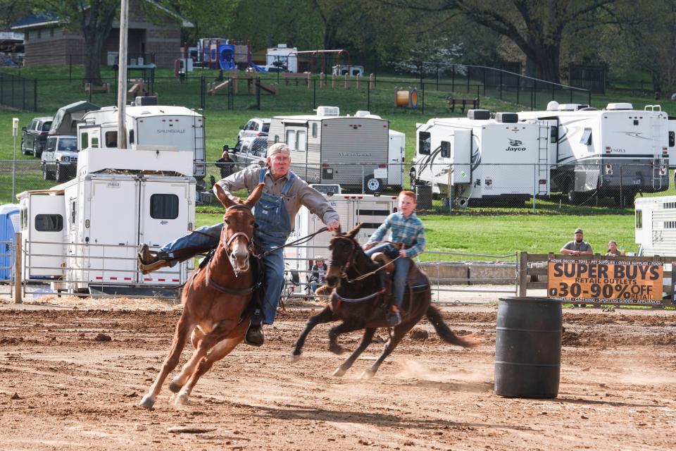 Racers participate in The Jackpot Race on Mule Day at Maury County Park in Columbia, Tenn. on April 4, 2024.