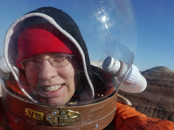 Journalist Elizabeth Howell during a simulated "Marswalk" on Jan. 6, 2014.