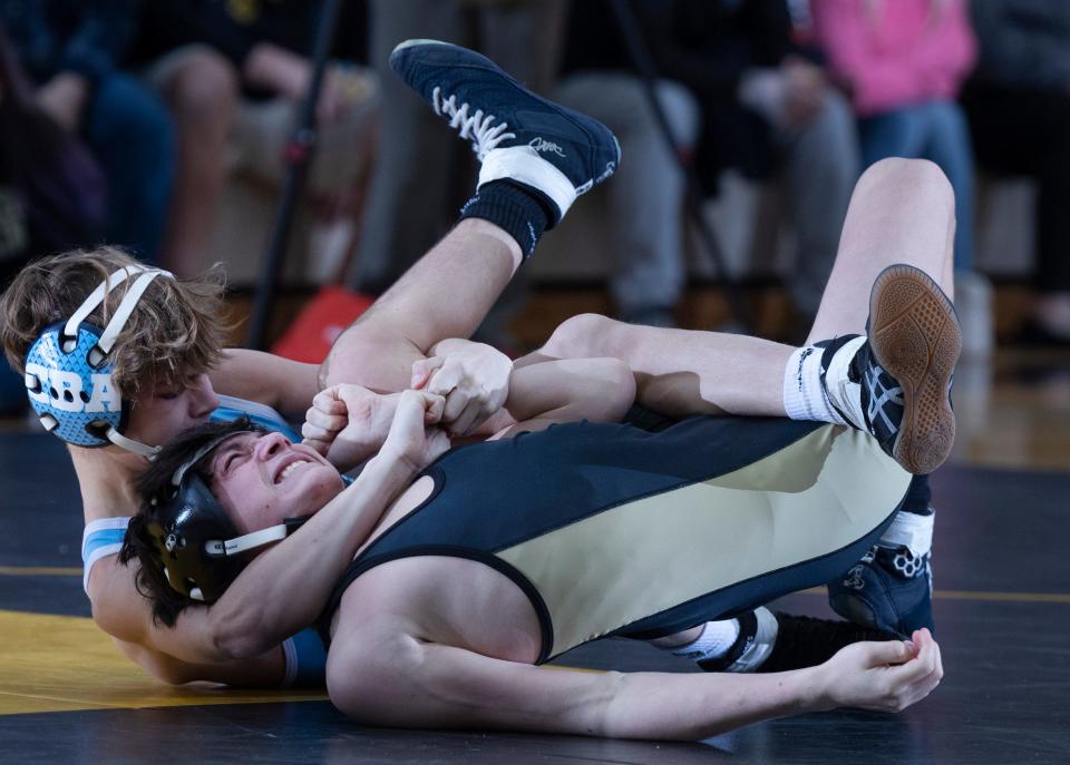 Christian Brothers Academy's Bobby Duffy, shown recording a pin in the Colts' match against Southern on Jan. 10, stormed from the No. 10 seed to win the Shore Conference Tournament 113-pound championship Saturday.