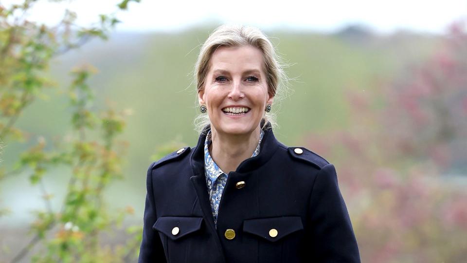 Sophie, Duchess Of Edinburgh wearing a military jacket by Bally