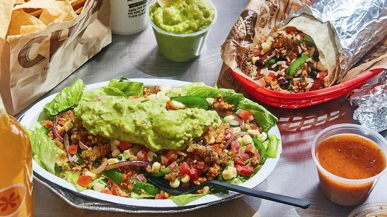 A Chipotle vegan salad and burrito
