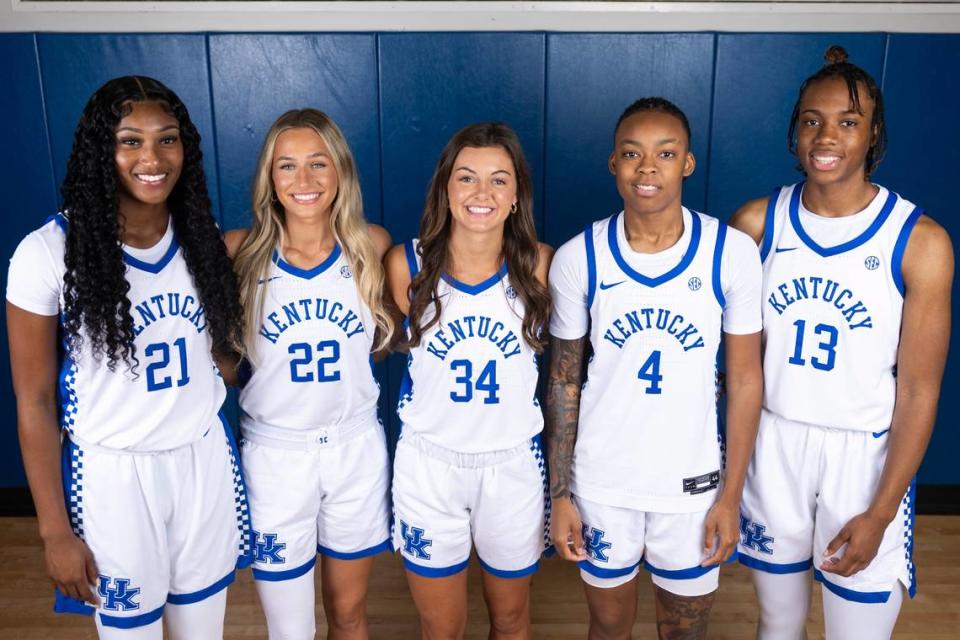 Kentucky’s 2023-24 senior class is rapidly vanishing. Maddie Scherr (22) has entered the transfer portal. Ajae Petty (13) and Eniya Russell (4) have found new schools. Emma King (34) has exhausted her eligibility. Nyah Leveretter (21) has not announced future plans.