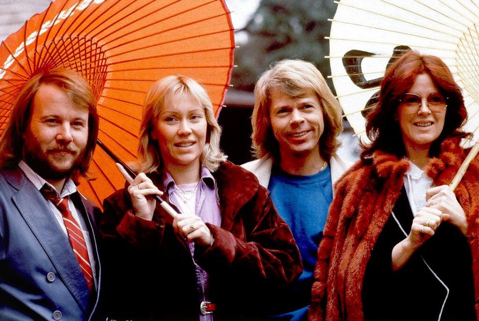 ABBA, from left, Benny Andersson, Agnetha Fältskog, Björn Ulvaeus and Anni-Frid Lyngstad, appear in Tokyo on March 14, 1980. ABBA is releasing its first new music in four decades on Friday.