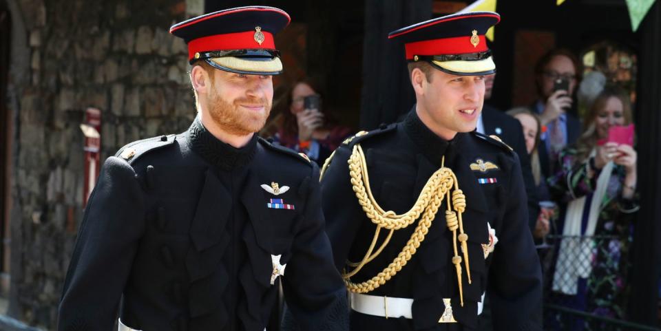 windsor, united kingdom may 19 prince harry left walks with his best man, prince william duke of cambridge, as he arrives at st georges chapel at windsor castle for his wedding to meghan markle, on may 19, 2018 in windsor, england photo by brian lawless wpa poolgetty images