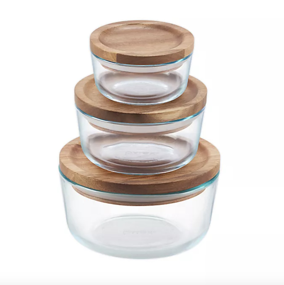 12) Glass Food Storage Container Set with Wood Lids