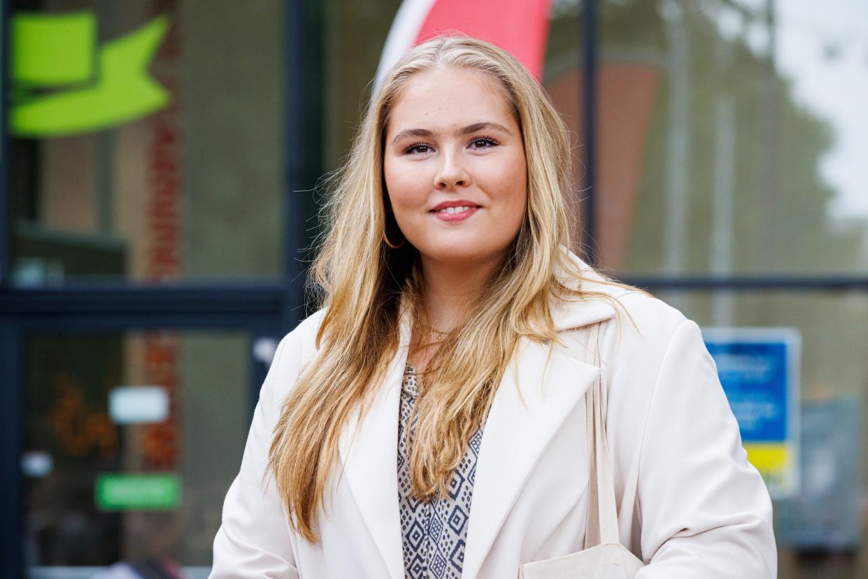 Princess Amalia of The Netherlands starts her study at the University of Amsterdam with a photo opportunity for the media on September 5, 2022 in Amsterdam, Netherlands.