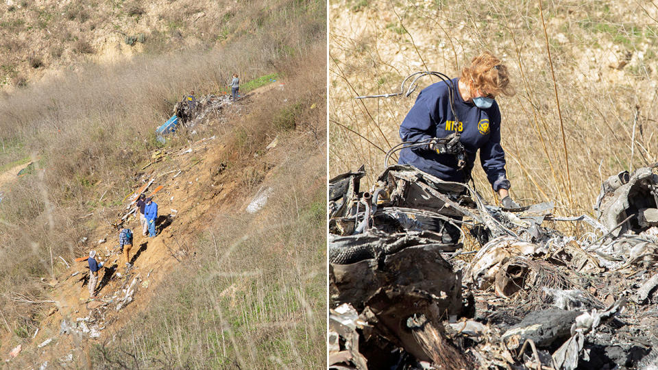 Seen here, an investigator works at the scene of the helicopter crash that killed Kobe Bryant and eight others.