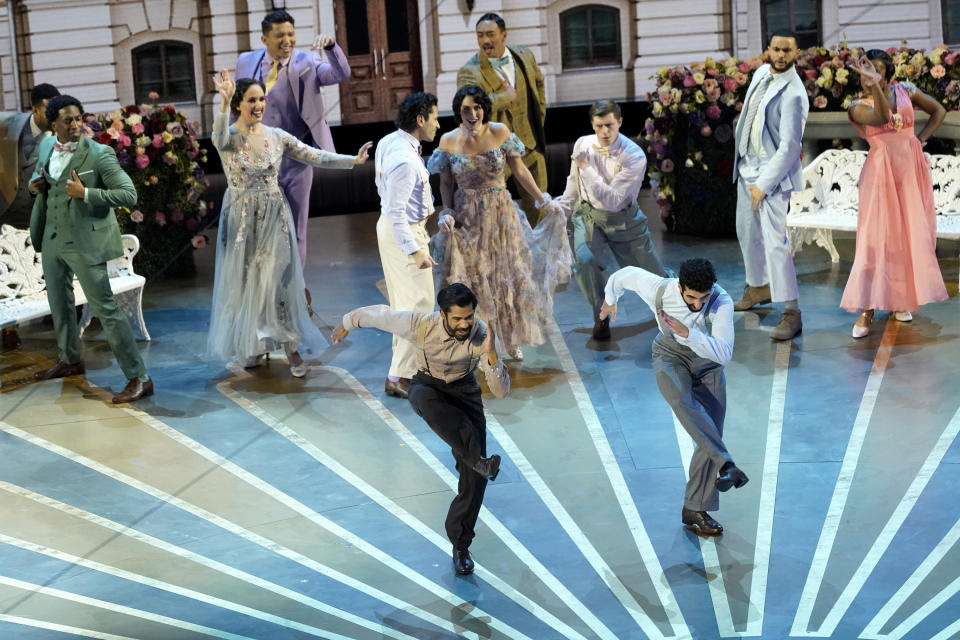 A performance of the song "Naatu Naatu" from "RRR" at the Oscars on Sunday, March 12, 2023, at the Dolby Theatre in Los Angeles. (AP Photo/Chris Pizzello)