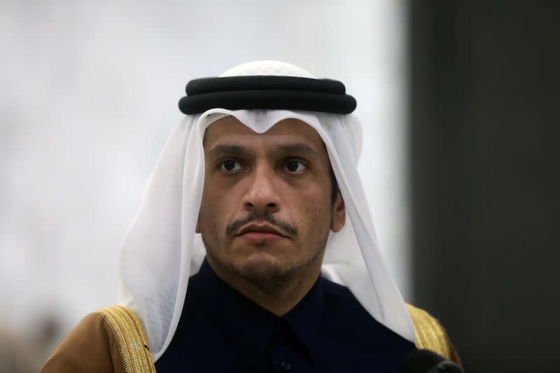 FILE PHOTO: Qatari foreign minister Sheikh Mohammed bin Abdulrahman Al-Thani, is pictured at the presidential palace in Baabda