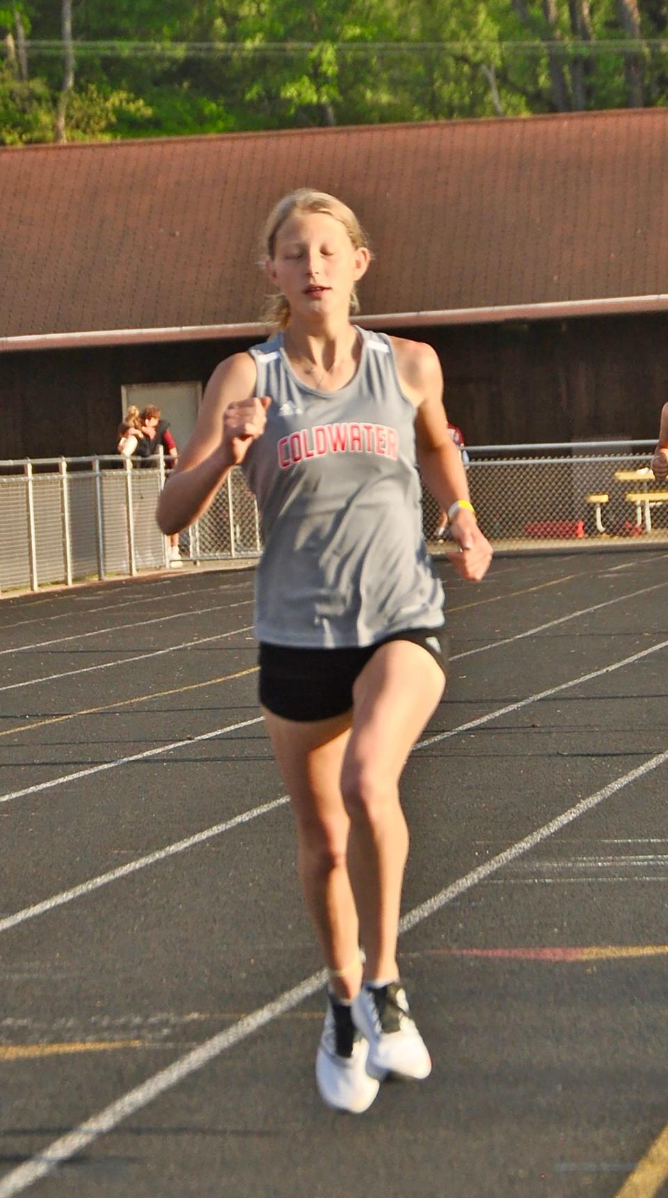 Coldwater sophomore Grace Huff, shown here in early season action, earned a trip to the MHSAA state finals with her regional championship in the 800 meter run.