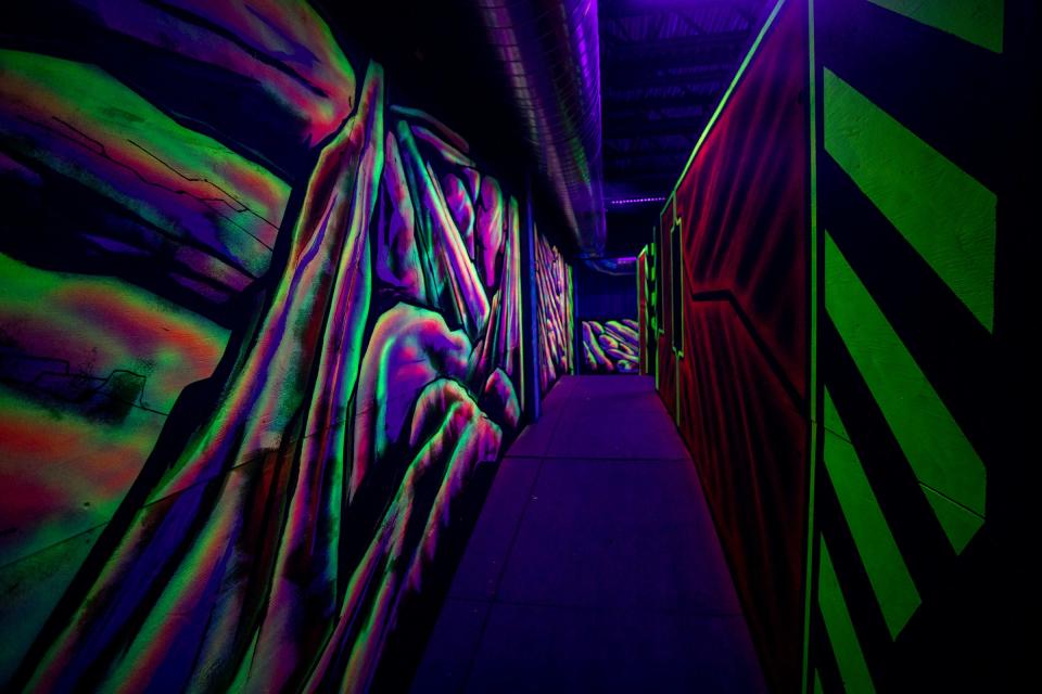 The laser tag area at Best In Games in Ypsilanti on May 16, 2022. Best In Games is a new 74,000 square foot facility with an arcade, two restaurants, axe throwing, laser tag, football bowling, go karts, glow golf, and trampolines.