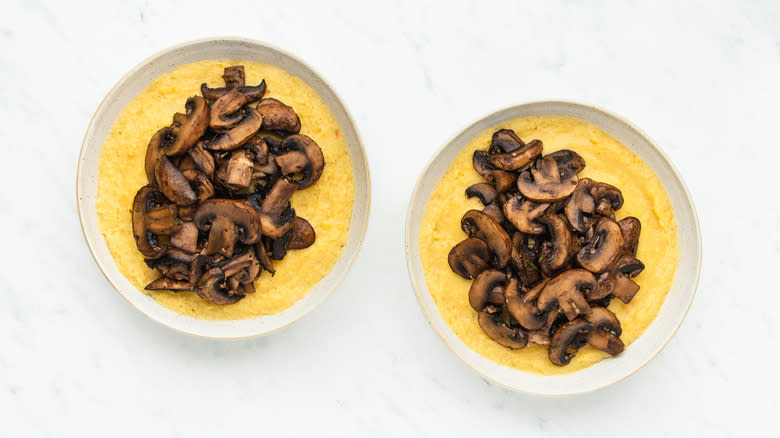 Polenta and mushrooms in bowls