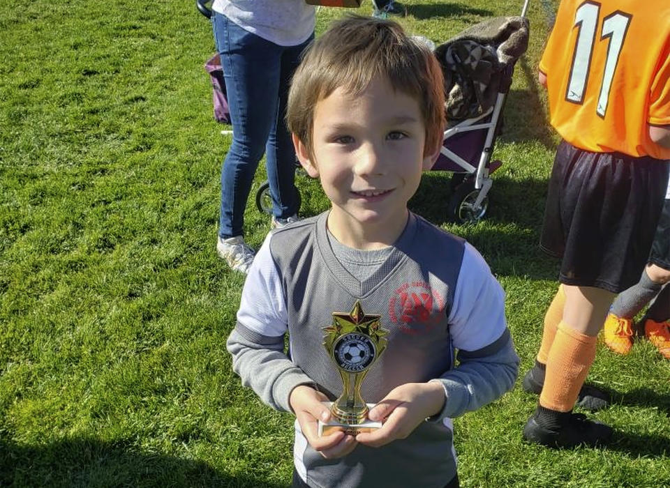 This undated photo provided by the Doan family shows Kyle Doan. The 5-year-old was swept away by floodwaters near San Miguel, Calif., on Monday, Jan. 9, 2023. Search efforts for the missing boy continued for a third day, Wednesday, Jan. 11. (Courtesy of the Doan Family via AP)