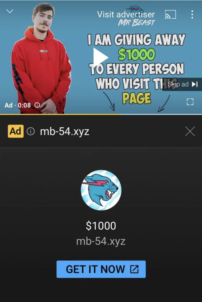 A MrBeast YouTube ad