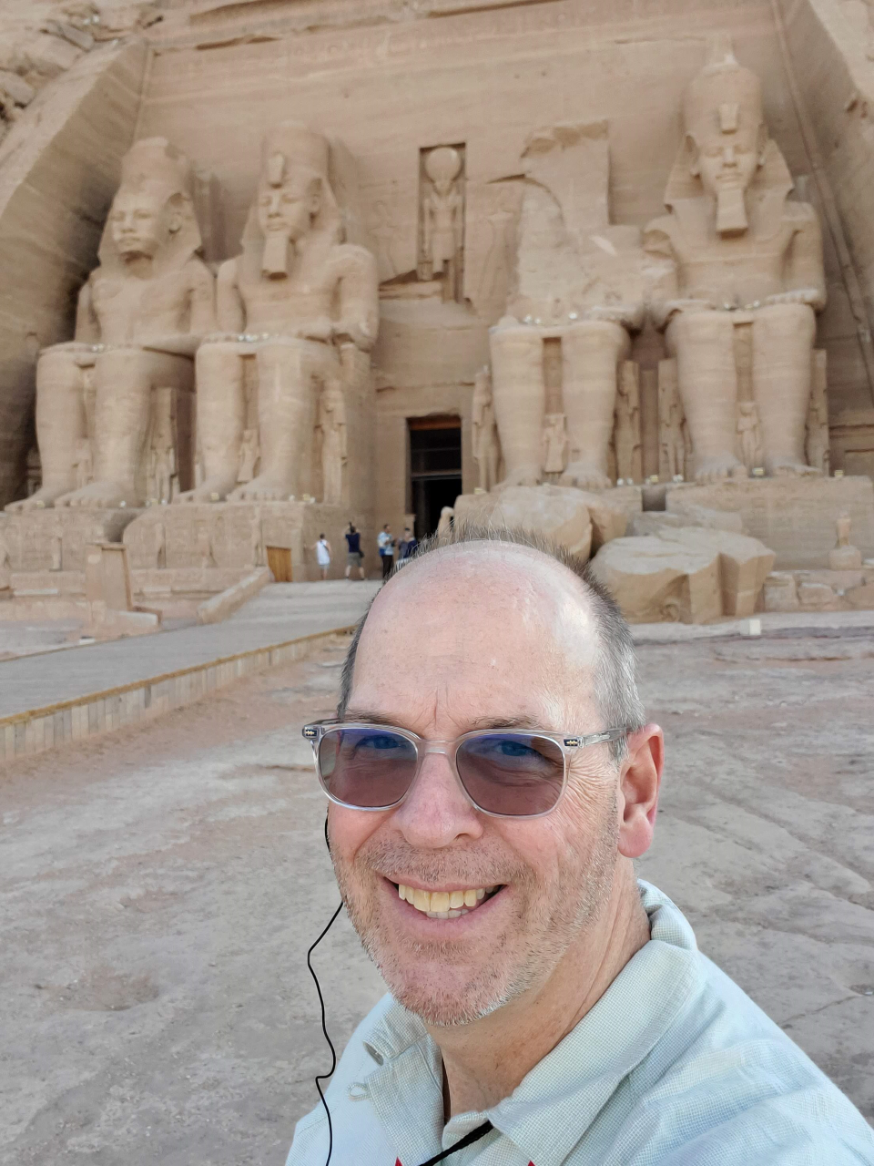 David Wahr is shown in front of the Temple at Abu Simbel in Egypt.