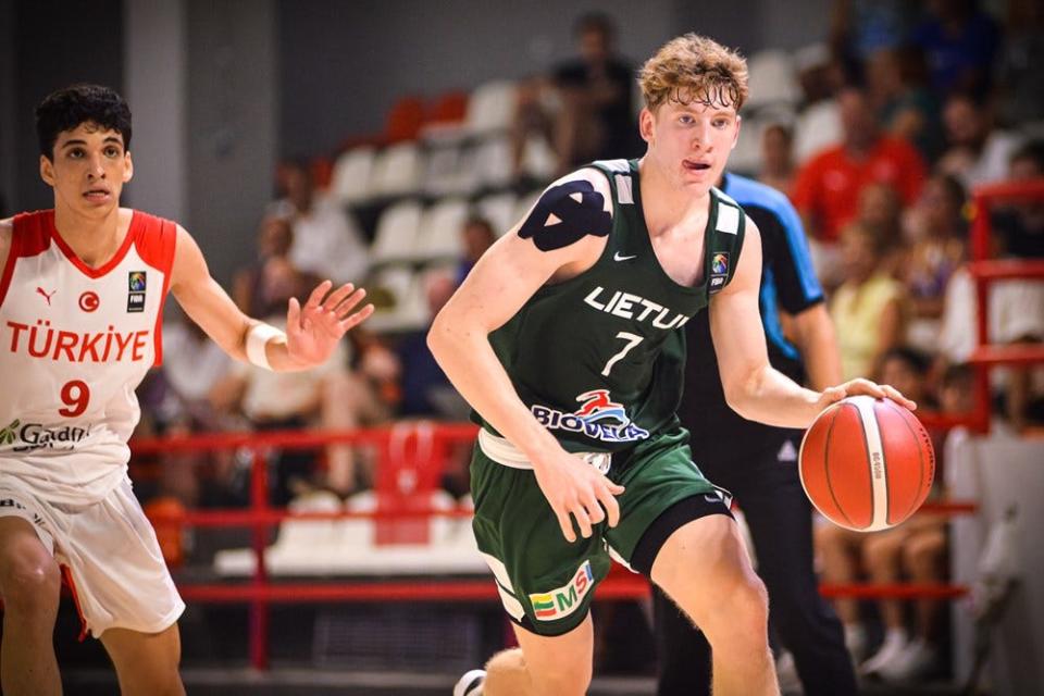 Kasparas Jakucionis plays in the 2023 FIBA U18 European Championships for Lithuania in July 2023. He has committed to play for the Illinois basketball team in 2024-25, according to ESPN.