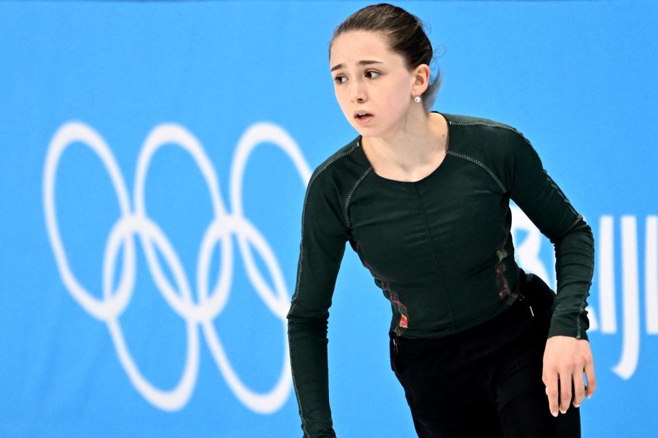 Russia’s Kamila Valieva attends a training session on 11 February 2022 prior the Figure Skating Event at the Beijing 2022 Olympic Games (AFP via Getty Images)