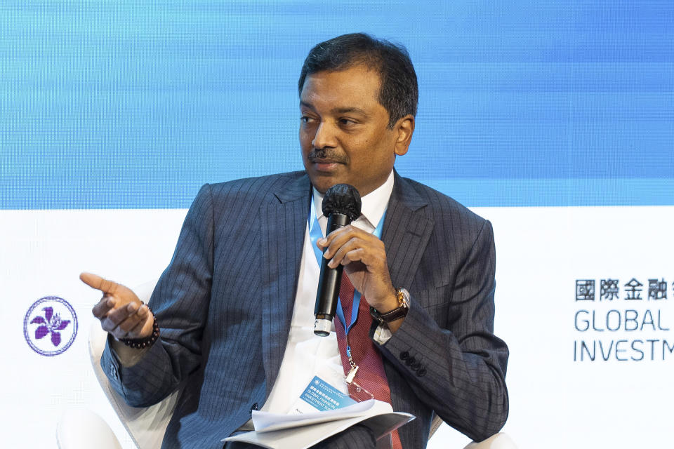 Chief Executive Officer of Personal Banking & Wealth Management of Citigroup Anand Selvakesari speaks during the Global Financial Leaders' Investment Summit in Hong Kong, Wednesday, Nov. 2, 2022. Chinese regulators downplayed China's real estate slump and slowing economic growth while Hong Kong's top leader pitched Hong Kong as a unique link to the rest of China at a high-profile investment summit Wednesday. (AP Photo/Bertha Wang)