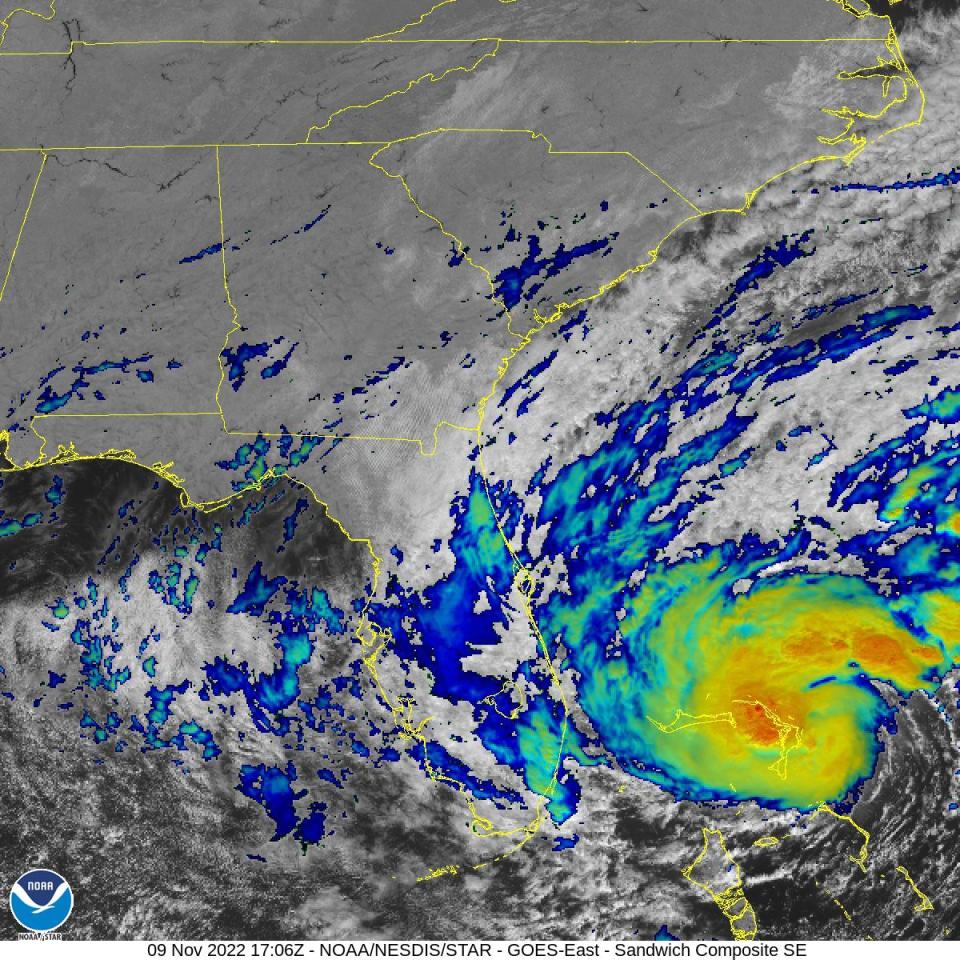 A GOES satellite image of Tropical Storm Nicole