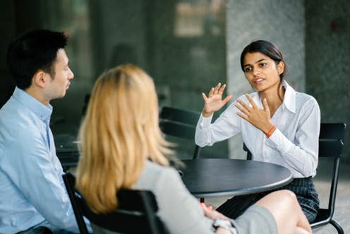 <span class="caption">British working class and ethnic accents still face the same negative bias they did 50 years ago</span> <span class="attribution"><a class="link " href="https://www.shutterstock.com/image-photo/young-attractive-asian-indian-woman-interviewing-1026060247" rel="nofollow noopener" target="_blank" data-ylk="slk:mentatdgt/ Shutterstock;elm:context_link;itc:0;sec:content-canvas">mentatdgt/ Shutterstock</a></span>