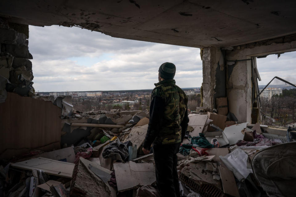 A photo shows destruction in the area of conflict at the Bucha town after it was liberated from Russian army in Ukraine on April 4, 2022.<span class="copyright">Wolfgang Schwan-Anadolu Agency</span>