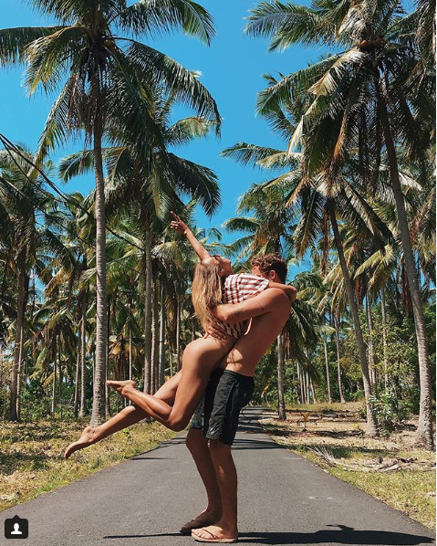 <p>Jesse is seen carrying Pixie on a tropical island track in Indonesia.</p>