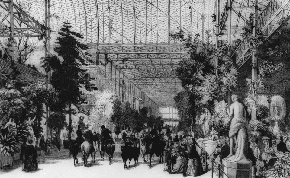 An undated an artist's sketch shows a scene at the Great Exhibition of the Industry of All Nations at the Crystal Palace in Hyde Park, London in 1851. (AP Photo)