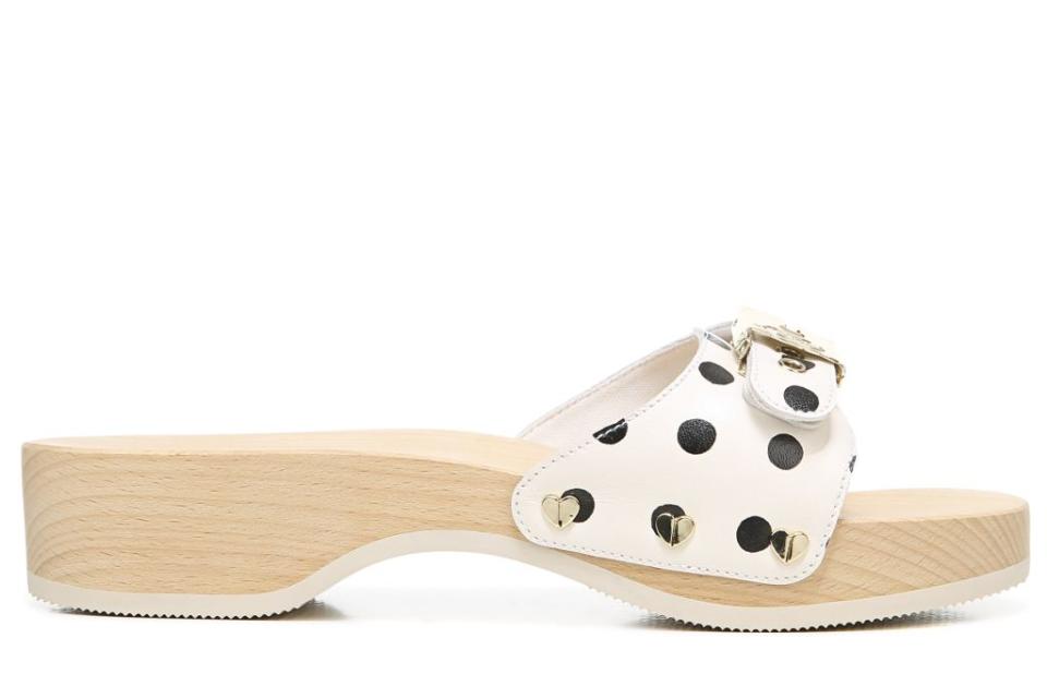 A polka dot leather version of the Dr. Scholl’s Original sandal, interpreted by Kate Spade and made with more sustainable materials. - Credit: Courtesy of Kate Spade