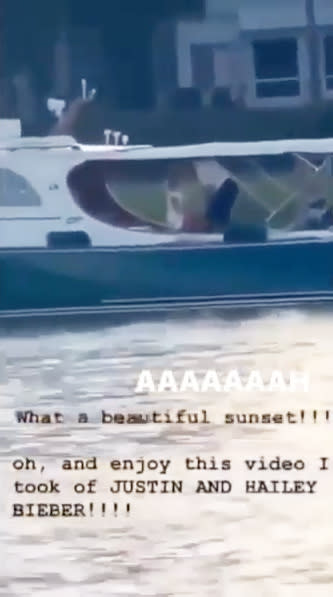 A photo of Justin Bieber on a boat with wife Hailey Baldwin after their second wedding in South Carolina.