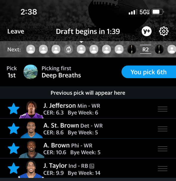 Add players to your draft queue by tapping the star next to their name. Your top queued player will be drafted automatically if you run out of time.