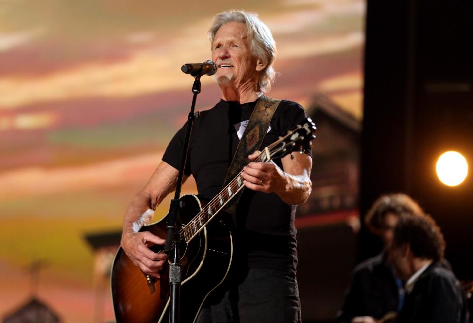 Kris Kristofferson performs during rehearsals for the 56th Annual Grammy Awards at the Staples Center, on Friday, Jan. 24, 2014 in Los Angeles. The Grammy Awards will take place on Sunday, Jan. 26, 2014. (Photo by Matt Sayles/Invision/AP)