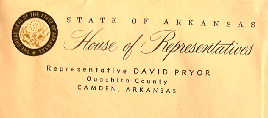 David Pryor original 1961 Arkansas House stationary