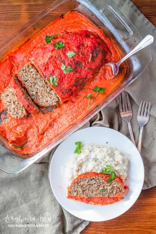 <p>Longbourn Farm</p><p>A comfort food classic with an Italian twist. </p><p><strong>Get the recipe: </strong><strong><a href="https://longbournfarm.com/homemade-meatloaf-recipe/" rel="nofollow noopener" target="_blank" data-ylk="slk:Homemade Meatloaf;elm:context_link;itc:0;sec:content-canvas" class="link ">Homemade Meatloaf</a></strong></p>