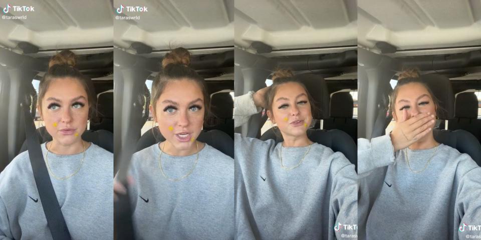 screenshots of tara from a TikTok video from @taraswrld sitting in her car