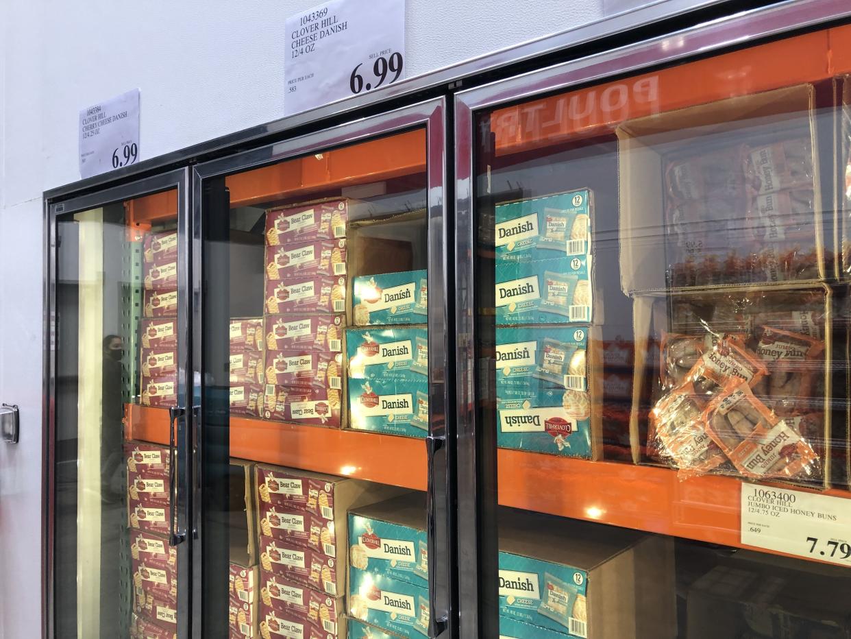 Danishes and other refrigerated items are shown in a Costco Business Center.