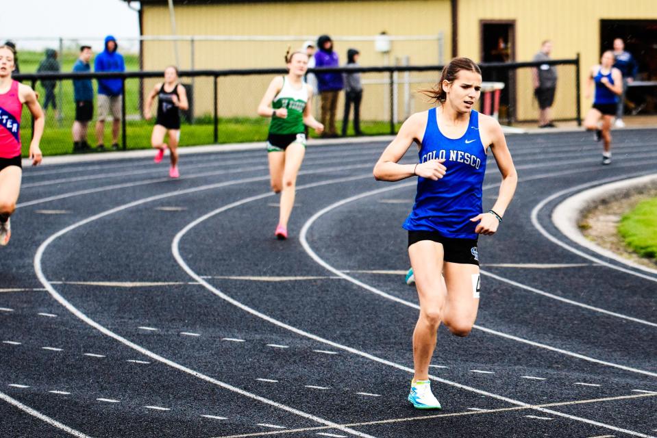 Colo-NESCO freshman Sophia Clawson qualified for the state co-ed track meet in the girls 400-meter dash at the Class 1A state qualifying meet in Madrid May 11.