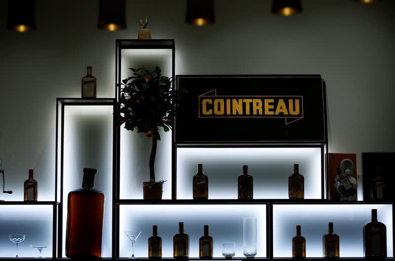 Bottles of Cointreau are displayed at the Carre Cointreau in the Cointreau distillery in Saint-Barthelemy-d'Anjou near Angers
