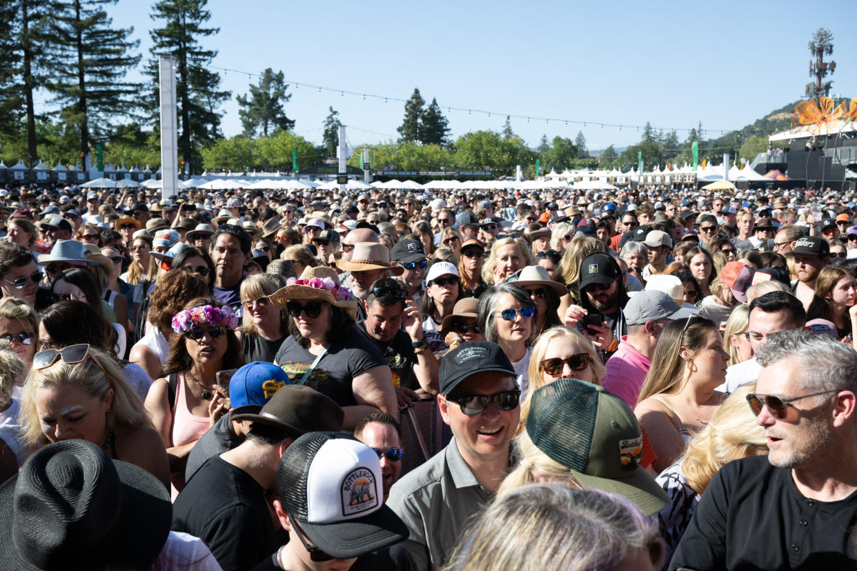 An enormous crowd extends into the distance during BottleRock at the Napa Valley Expo on May 25 in Napa, Calif. 