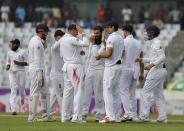 Cricket - Bangladesh v England - Second Test cricket match - Sher-e-Bangla Stadium, Dhaka, Bangladesh - 28/10/16. England's players celebrate the dismissal of Bangaldesh's captain Mushfiqur Rahim. REUTERS/Mohammad Ponir Hossain