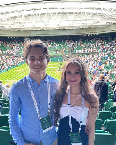 <p>Oscar Piatri Instagram</p> Oscar Piatri and Lily Zneimer at Wimbledon 2023.