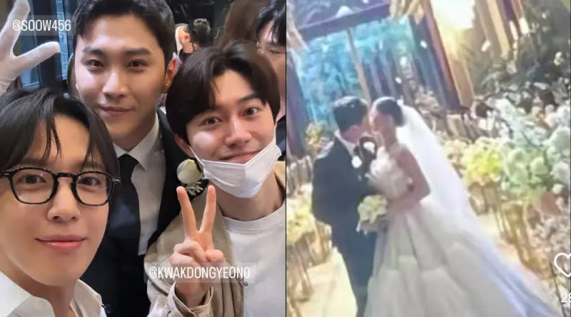 ▲FTISLAND前吉他手宋承炫（左圖中）結婚，CNBLUE鄭容和（左）、《淚之女王》郭東延（左圖右）皆出席。（圖／鄭容和IG、skull_tm271207 IG）