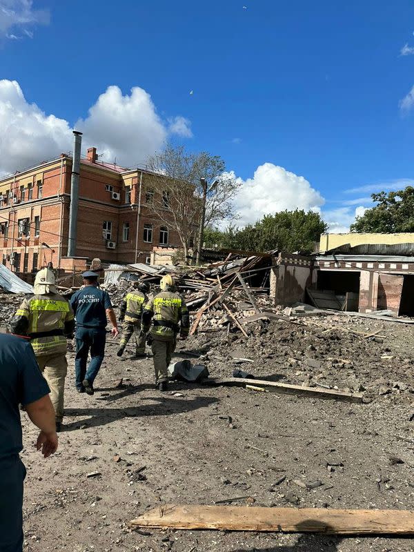 View of the site of the blast in the central of Taganrog