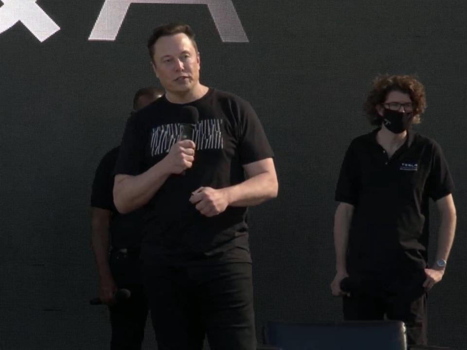 Elon Musk unveiled Tesla's battery breakthrough at an event in California on Tuesday, 22 September, 2020 (Tesla)